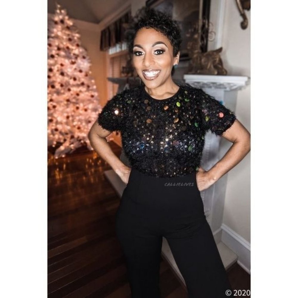 Callie Coin: Feathered Sequin Furry Knit Jumpsuit S M L - Picture 14 of 17